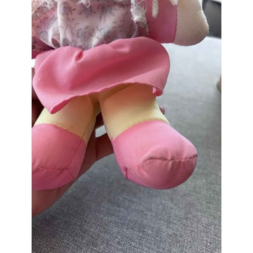 Vintage Sweetie Mine 90's Plush Rag Doll Pink Dress Apron Braided Hair 8